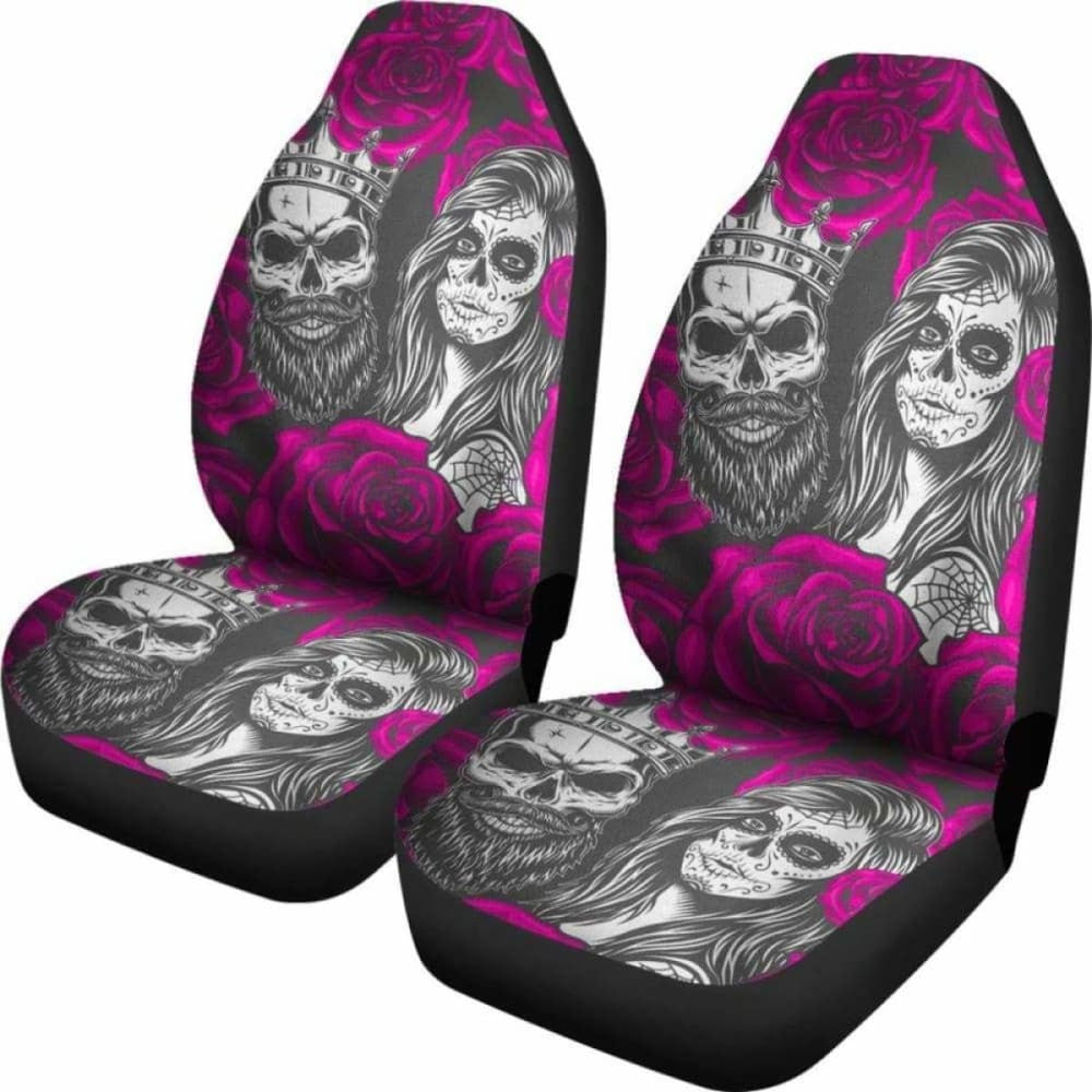 Set Of Colorful Sugar Skull Car Seat Covers