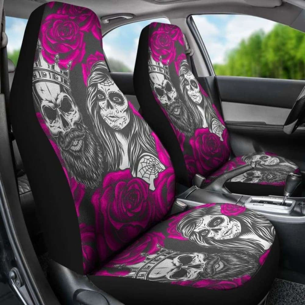 Set Of Colorful Sugar Skull Car Seat Covers