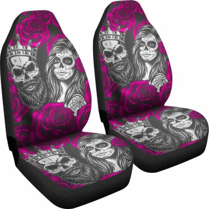 Set Of Colorful Sugar Skull Car Seat Covers