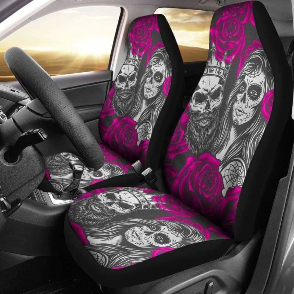 Set Of Colorful Sugar Skull Car Seat Covers