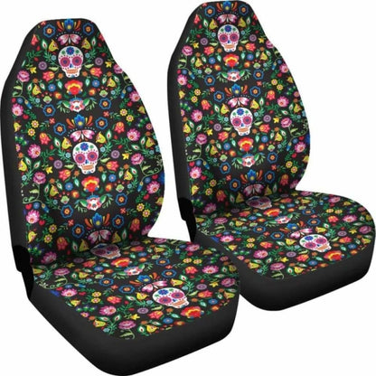 Set Of Sugar Skull Mexican Skull Day Of The Dead Car Seat Covers