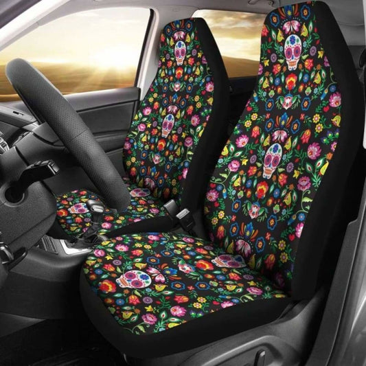 Set Of Sugar Skull Mexican Skull Day Of The Dead Car Seat Covers