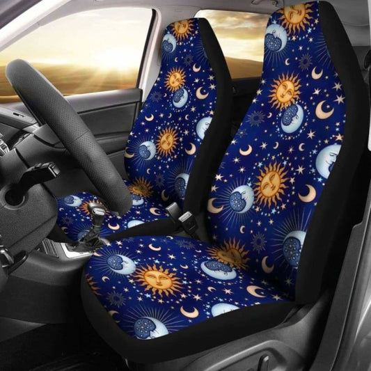 Sun And Moon Blue Car Seat Covers
