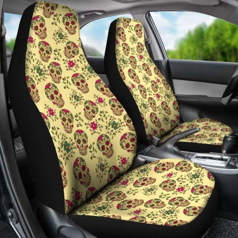 Set Of Day Of The Dead Sugar Skull Car Seat Cover