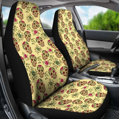 Set Of Day Of The Dead Sugar Skull Car Seat Cover
