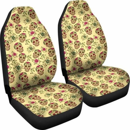 Set Of Day Of The Dead Sugar Skull Car Seat Cover