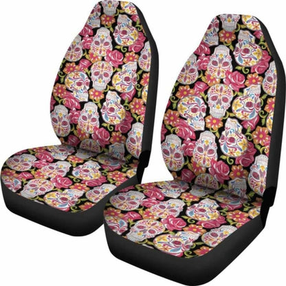 Set Of Colorful Sugar Skull Car Seat Covers