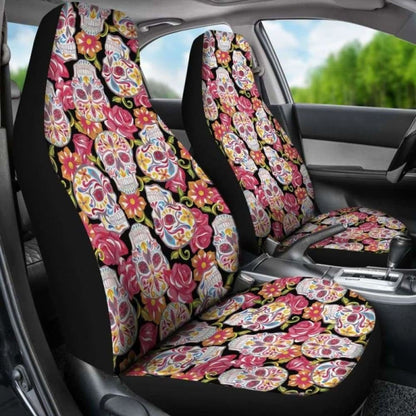 Set Of Colorful Sugar Skull Car Seat Covers