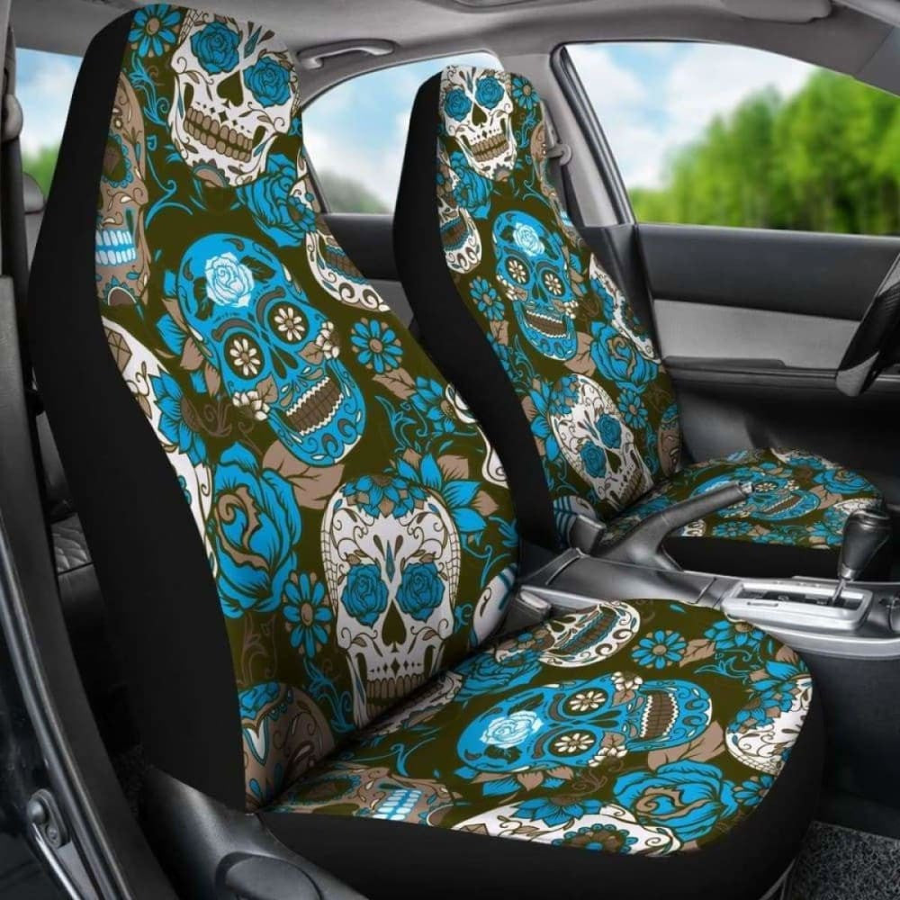 Gretta Skully Car Seat Covers - Sugar Skull - Light Blue