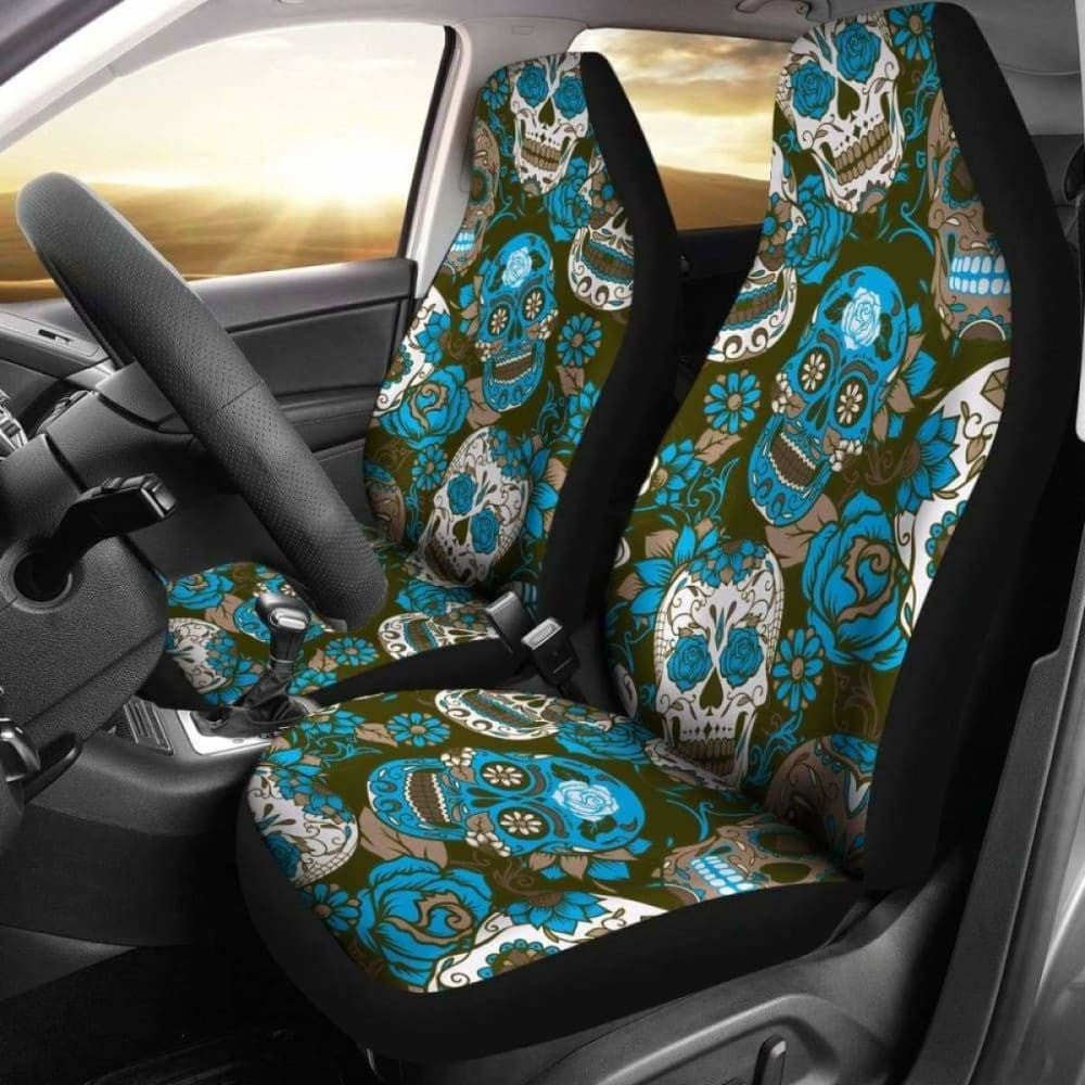 Gretta Skully Car Seat Covers - Sugar Skull - Light Blue