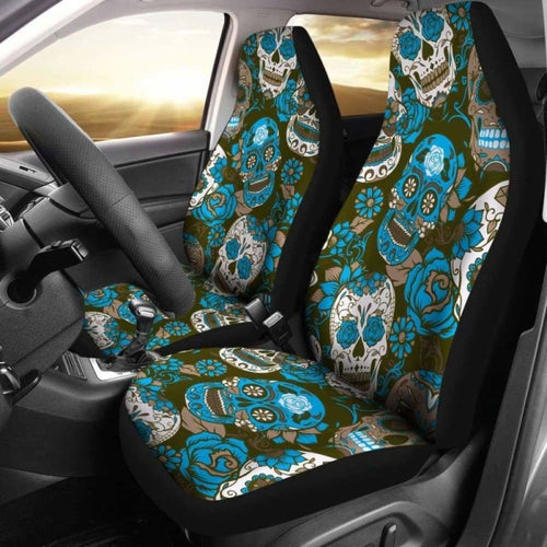 Gretta Skully Car Seat Covers - Sugar Skull - Light Blue