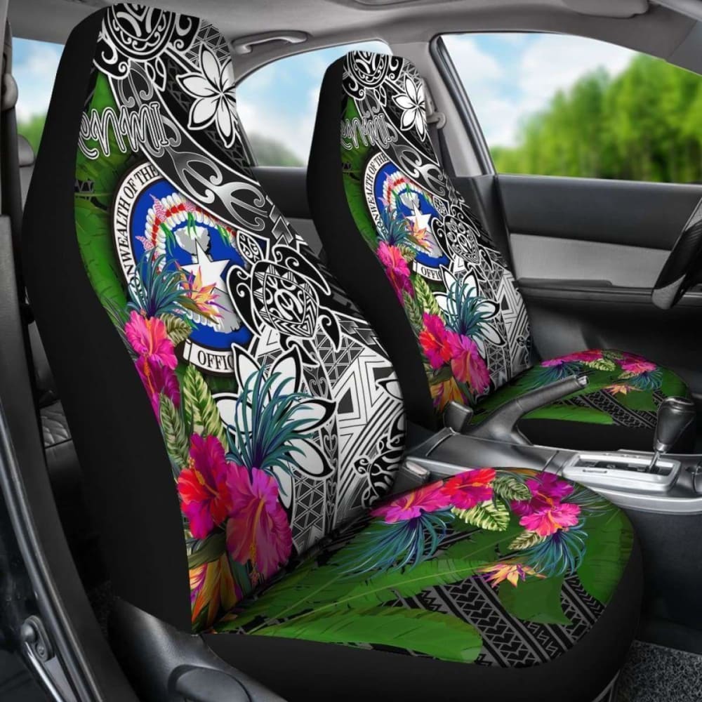 Northern Mariana Islands Car Seat Covers - Turtle Plumeria Banana Leaf - Amazing
