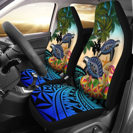 Papua New Guinea Car Seat Covers - Polynesian Turtle Coconut Tree And Plumeria Amazing