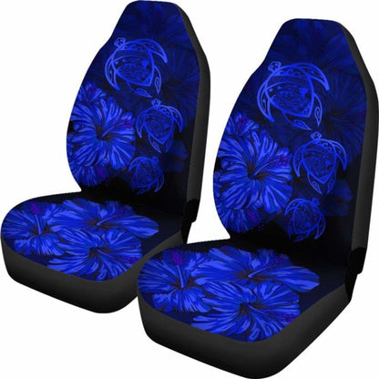 Hawaiian Map Turtle Hibiscus Blue Vintage Polynesian  Car Seat Covers - New
