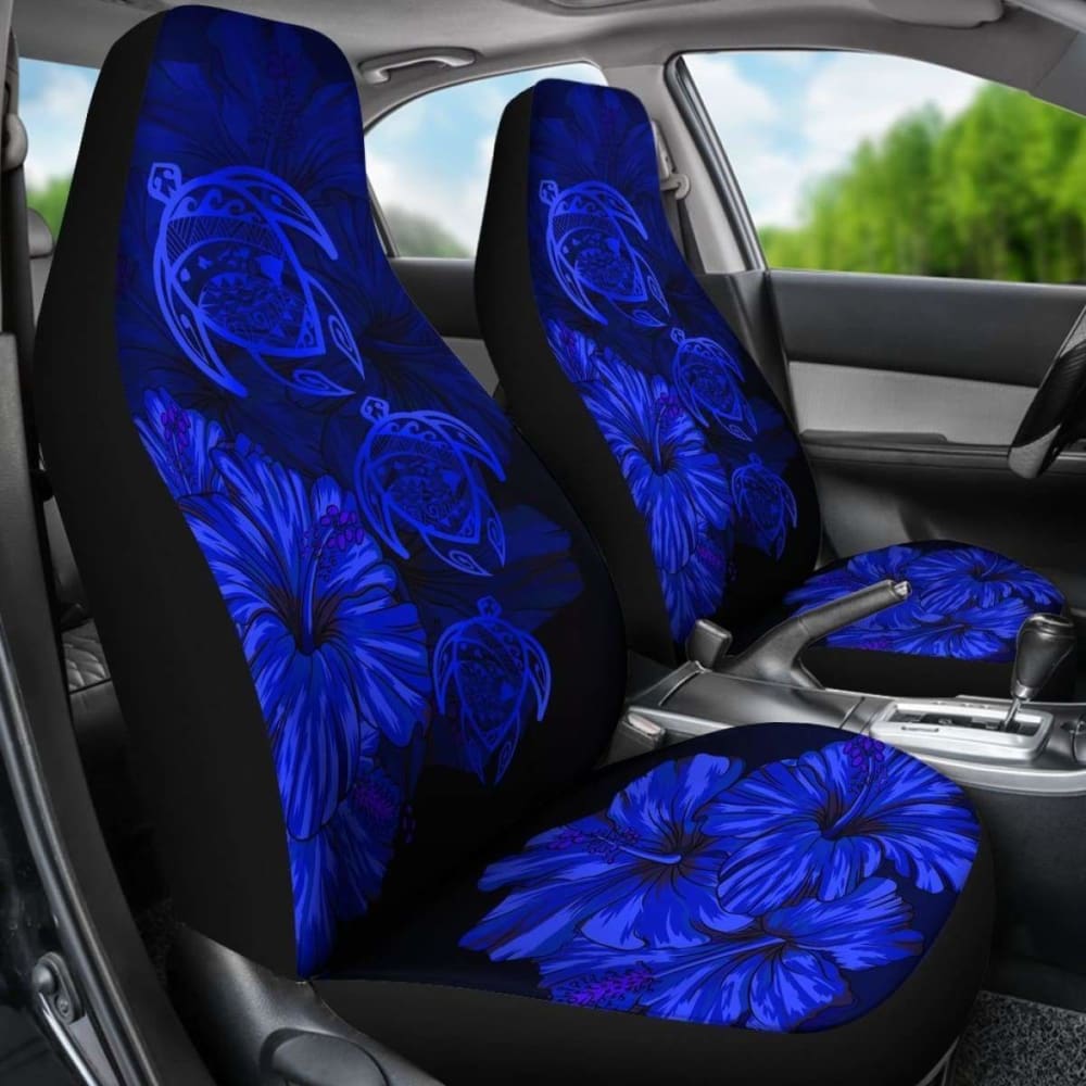 Hawaiian Map Turtle Hibiscus Blue Vintage Polynesian  Car Seat Covers - New