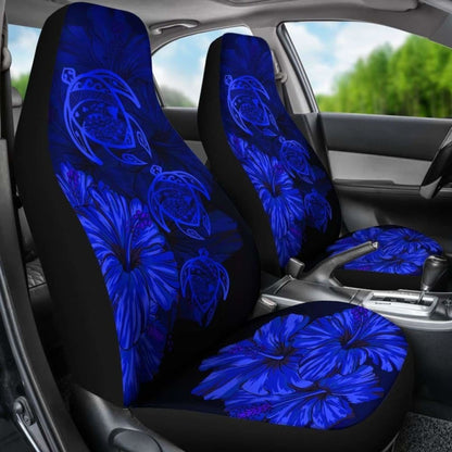 Hawaiian Map Turtle Hibiscus Blue Vintage Polynesian  Car Seat Covers - New