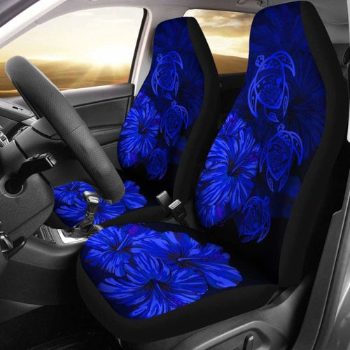 Hawaiian Map Turtle Hibiscus Blue Vintage Polynesian  Car Seat Covers - New