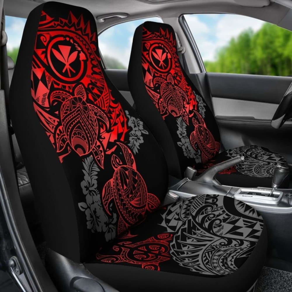 Hawaii Polynesian Seat Covers - Red Kanaka Maoli Turtle Tattoo Hibiscus Turtle Flowing - Amazing