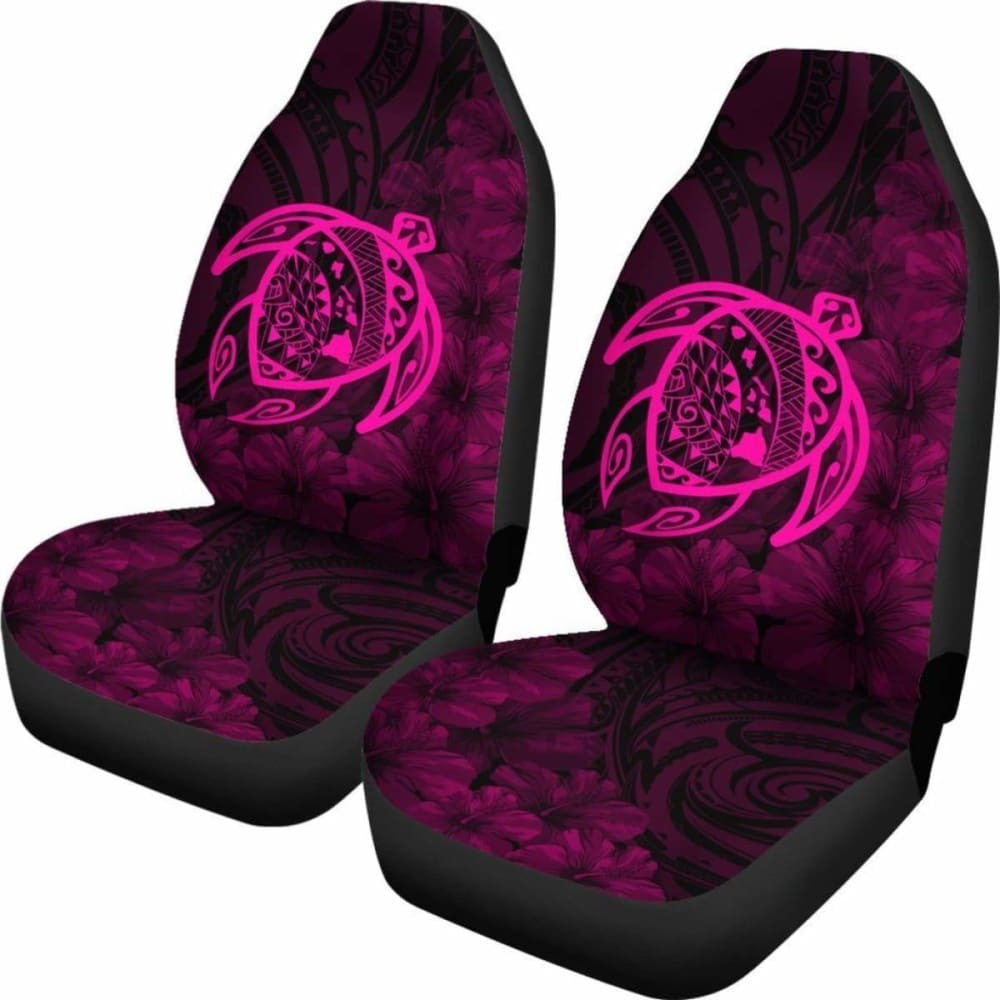 Alohawaii Car Seat Covers - Hawaii Turtle Map Hibiscus Poly Pink - New Awesome