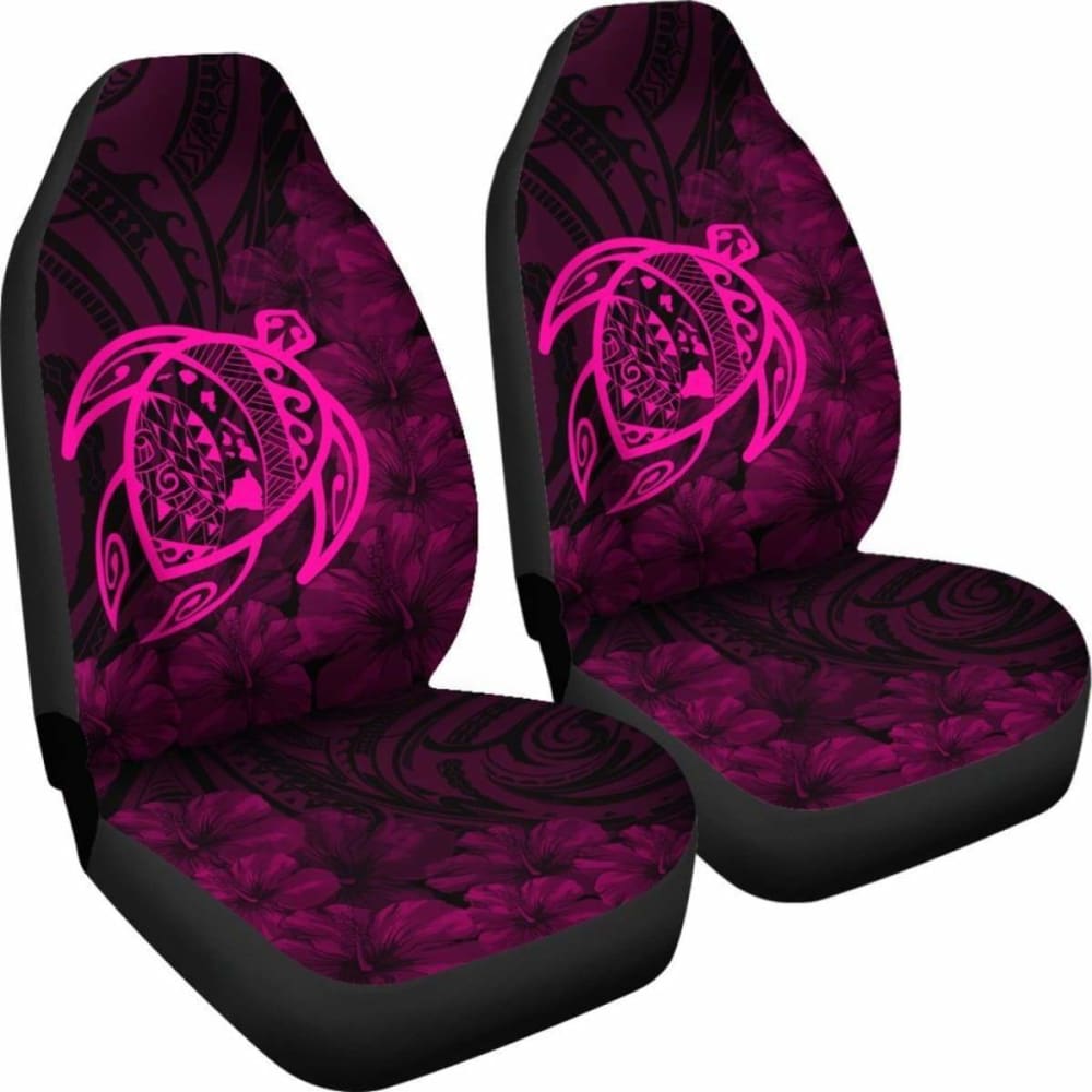 Alohawaii Car Seat Covers - Hawaii Turtle Map Hibiscus Poly Pink - New Awesome