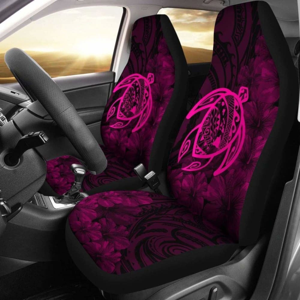 Alohawaii Car Seat Covers - Hawaii Turtle Map Hibiscus Poly Pink - New Awesome