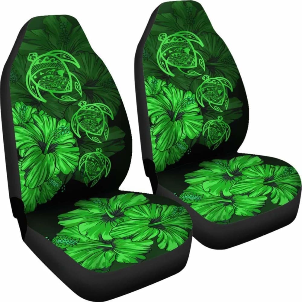 Hawaiian Map Turtle Hibiscus Green Vintage Polynesian  Car Seat Covers - New