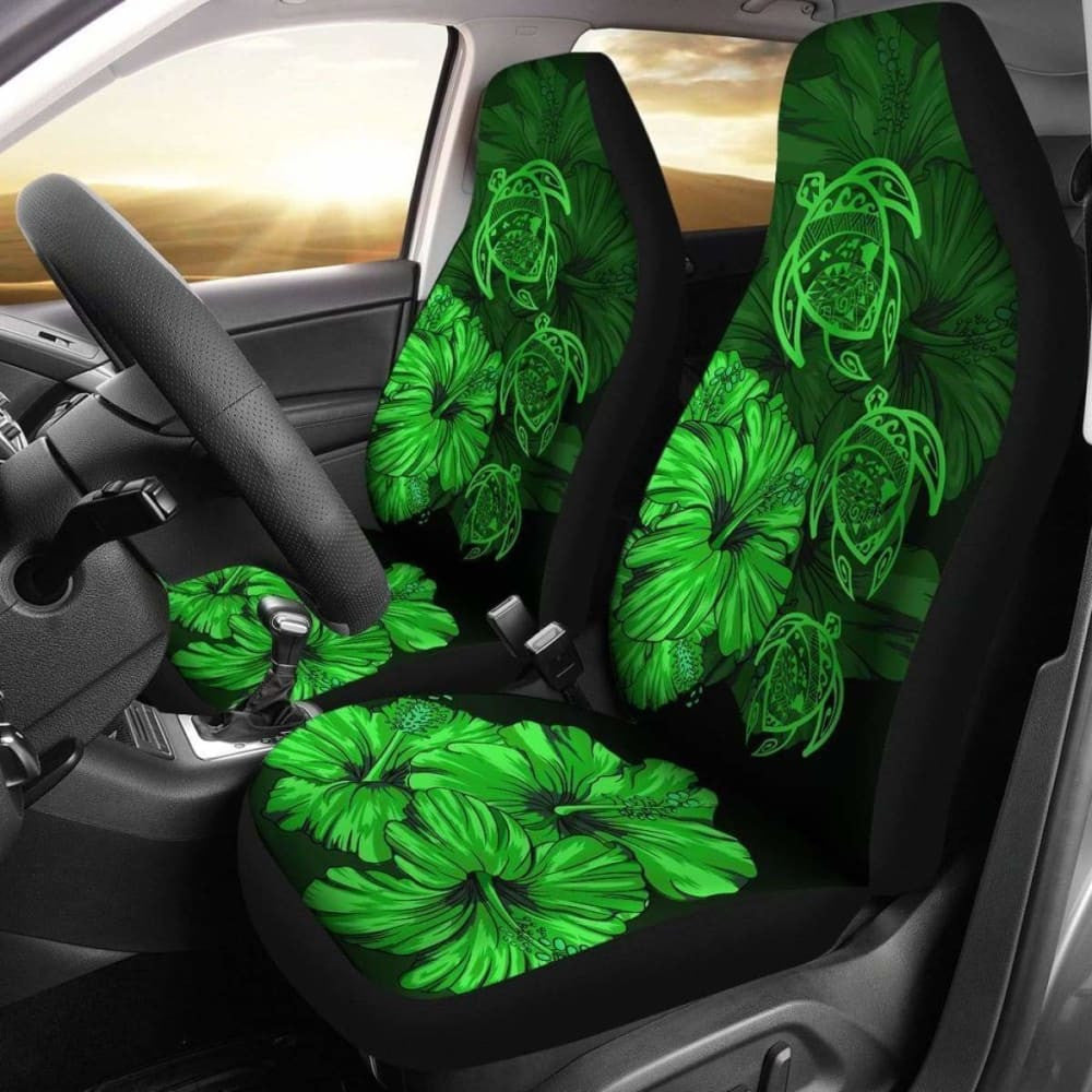Hawaiian Map Turtle Hibiscus Green Vintage Polynesian  Car Seat Covers - New