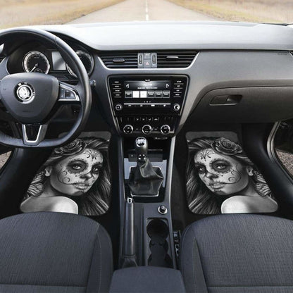 Calavera Girl - Black and White - Front and Back Car Floor Mats