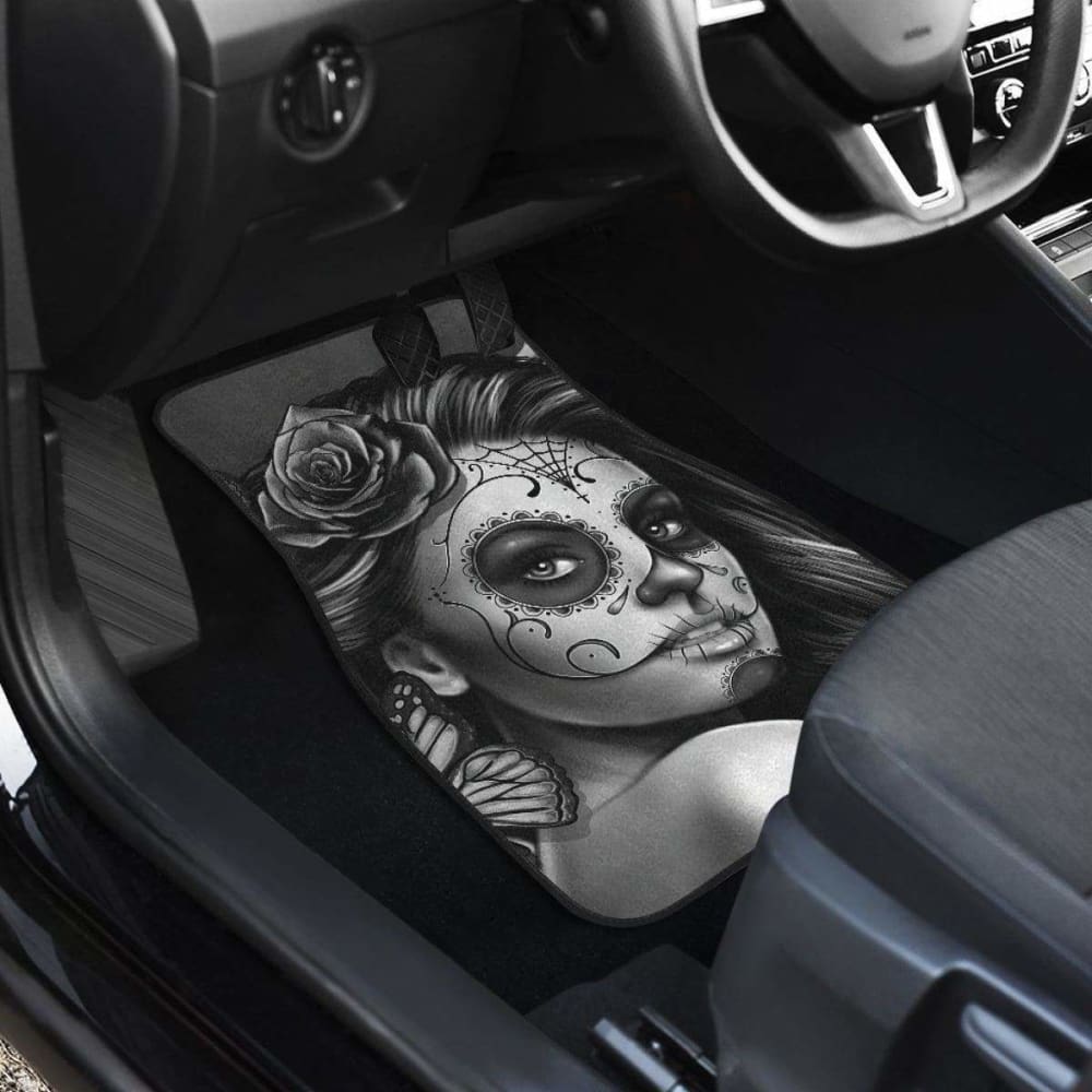 Calavera Girl - Black and White - Front and Back Car Floor Mats