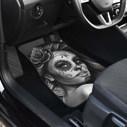 Calavera Girl - Black and White - Front and Back Car Floor Mats