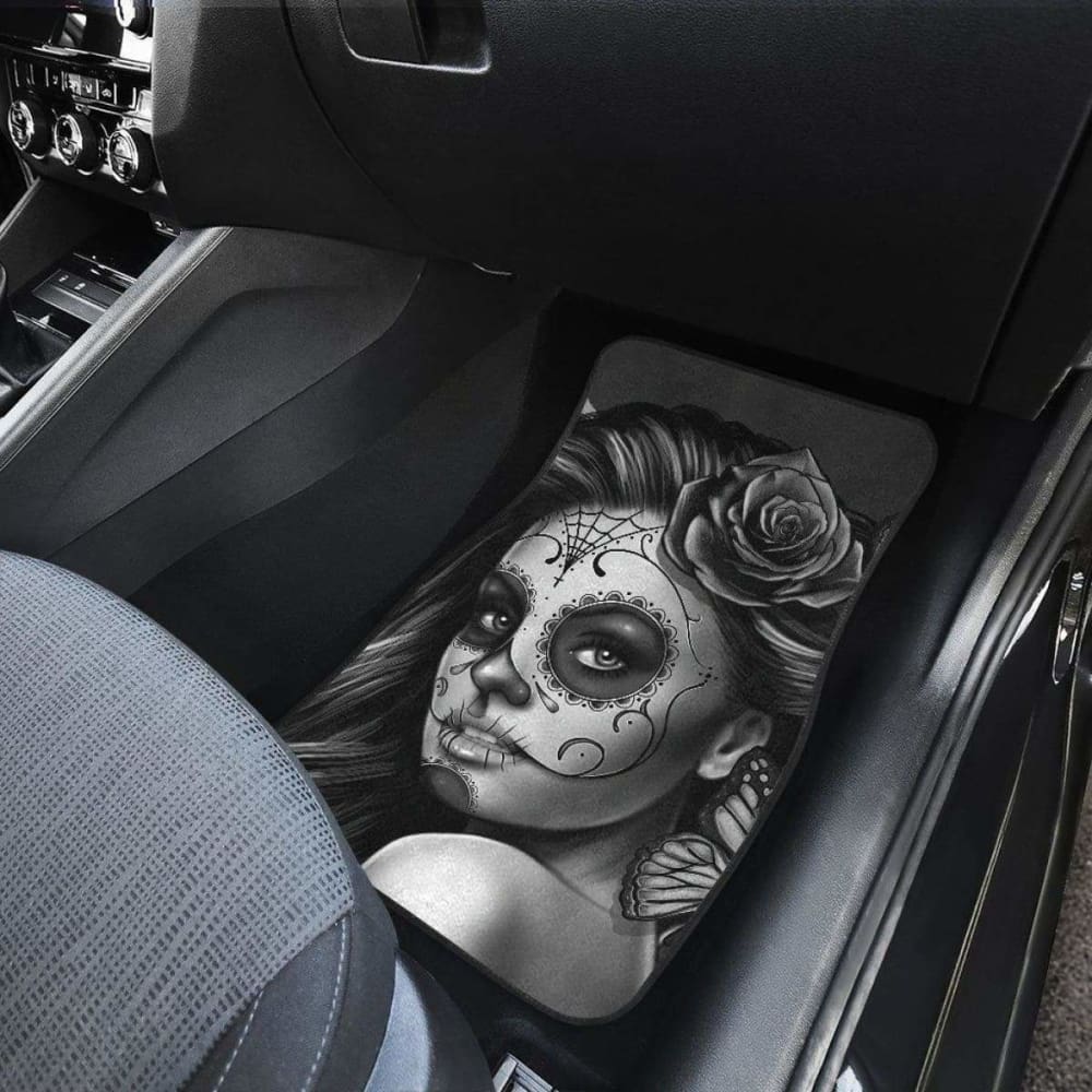 Calavera Girl - Black and White - Front and Back Car Floor Mats