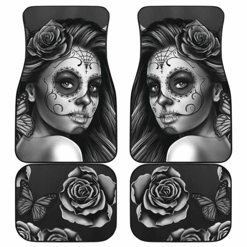 Calavera Girl - Black and White - Front and Back Car Floor Mats