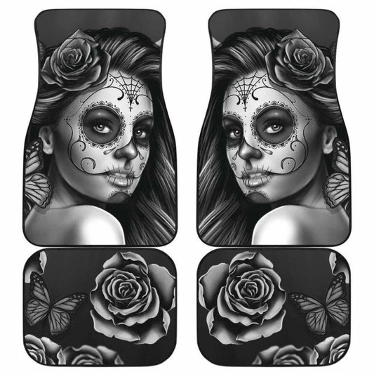 Calavera Girl - Black and White - Front and Back Car Floor Mats