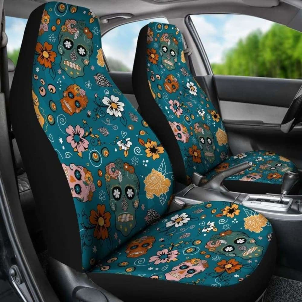 Set Of Pcs Sugar Skull Day Of The Dead Car Seat Covers