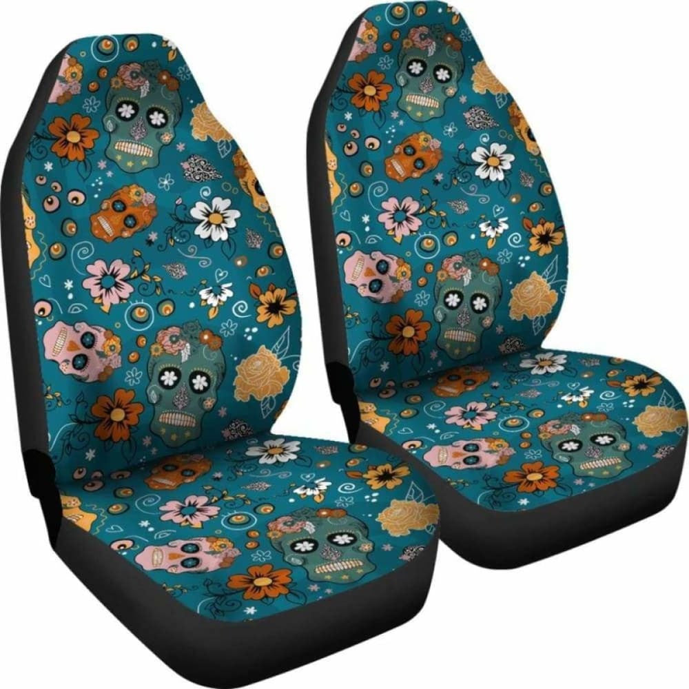 Set Of Pcs Sugar Skull Day Of The Dead Car Seat Covers