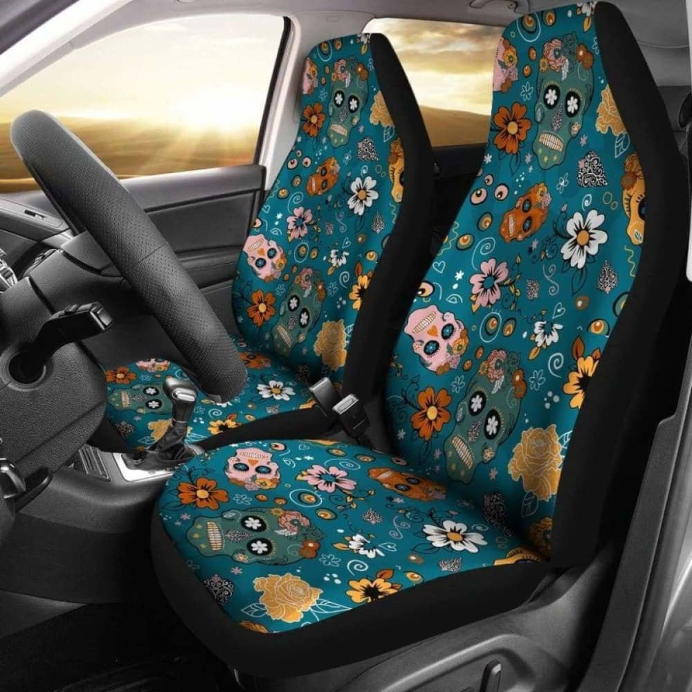 Set Of Pcs Sugar Skull Day Of The Dead Car Seat Covers