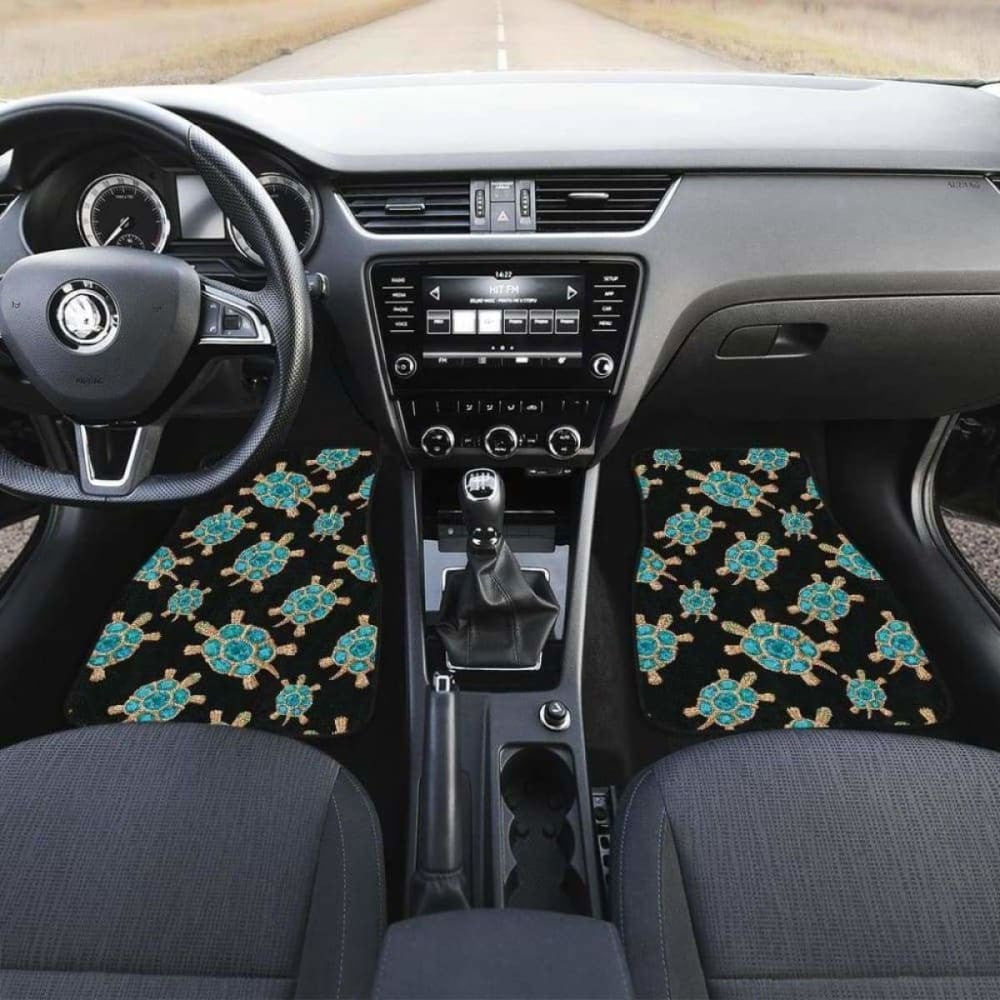 Sea Turtle Blue Stone Pattern Front And Back Car Mats