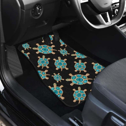 Sea Turtle Blue Stone Pattern Front And Back Car Mats