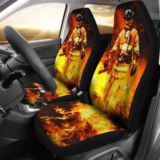 Firefighter In Flames Car Seat Covers