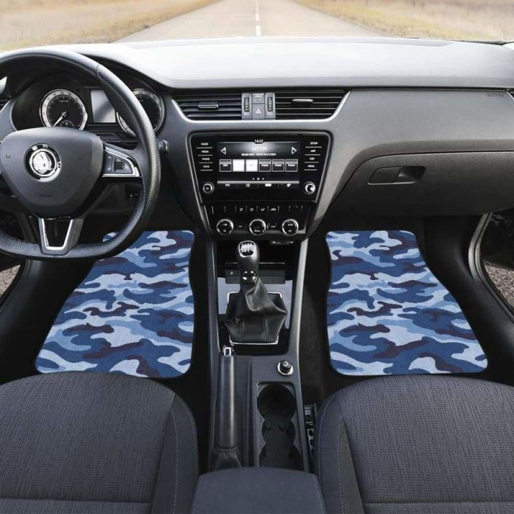 Blue Camo Camouflage Pattern Front And Back Car Mats