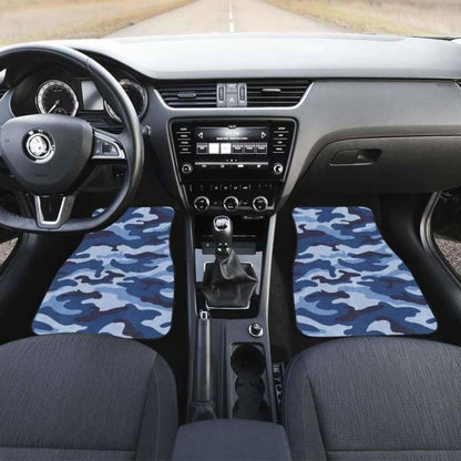 Blue Camo Camouflage Pattern Front And Back Car Mats