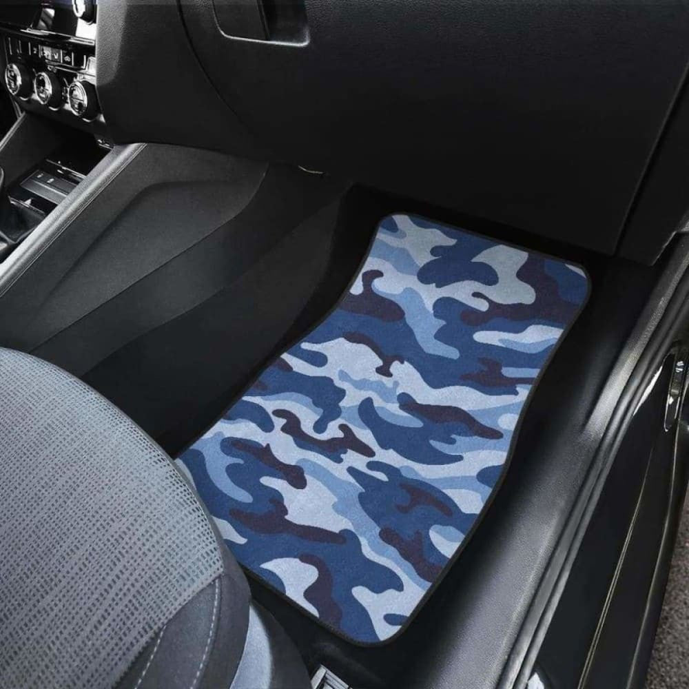 Blue Camo Camouflage Pattern Front And Back Car Mats