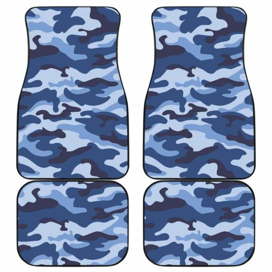 Blue Camo Camouflage Pattern Front And Back Car Mats
