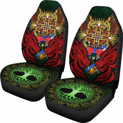 Red Dragon Duo Celtic Cross Car Seat Covers