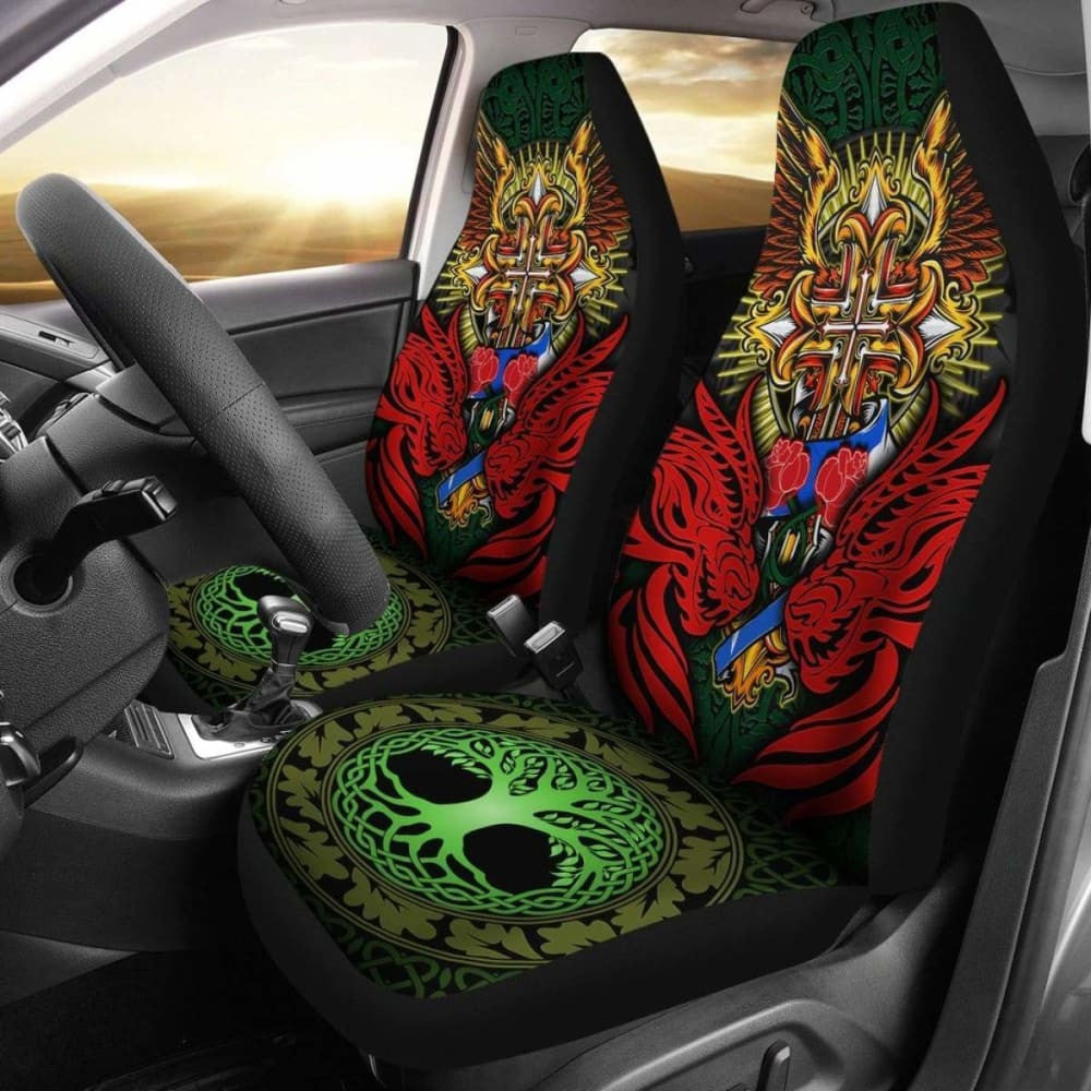 Red Dragon Duo Celtic Cross Car Seat Covers