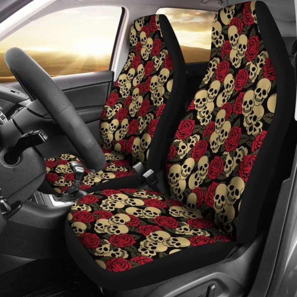 Set Of Day Of The Dead Sugar Skull Car Seat Covers