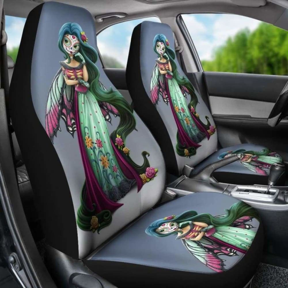 Set Of Pcs Beautiful Girl Sugar Skull Car Seat Covers