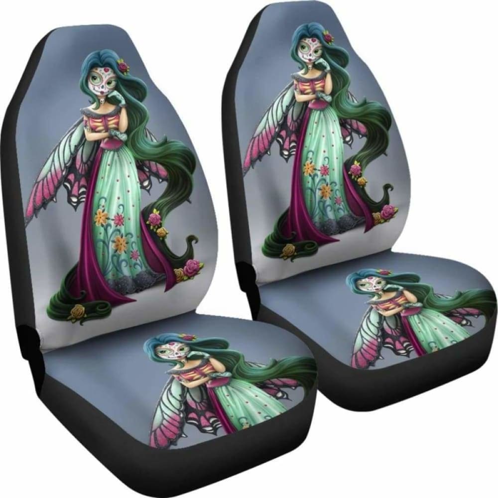 Set Of Pcs Beautiful Girl Sugar Skull Car Seat Covers