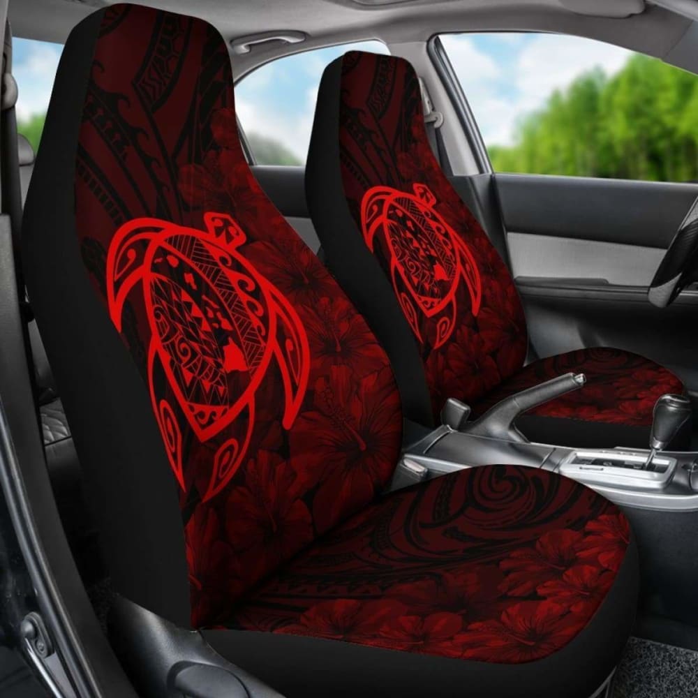 Alohawaii Car Seat Covers - Hawaii Turtle Map Hibiscus Poly Red - New Awesome