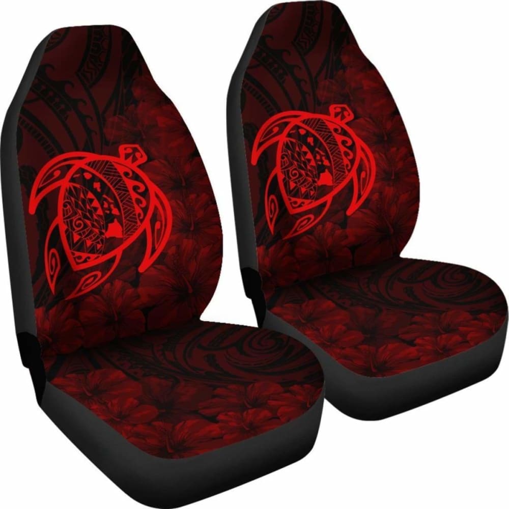 Alohawaii Car Seat Covers - Hawaii Turtle Map Hibiscus Poly Red - New Awesome
